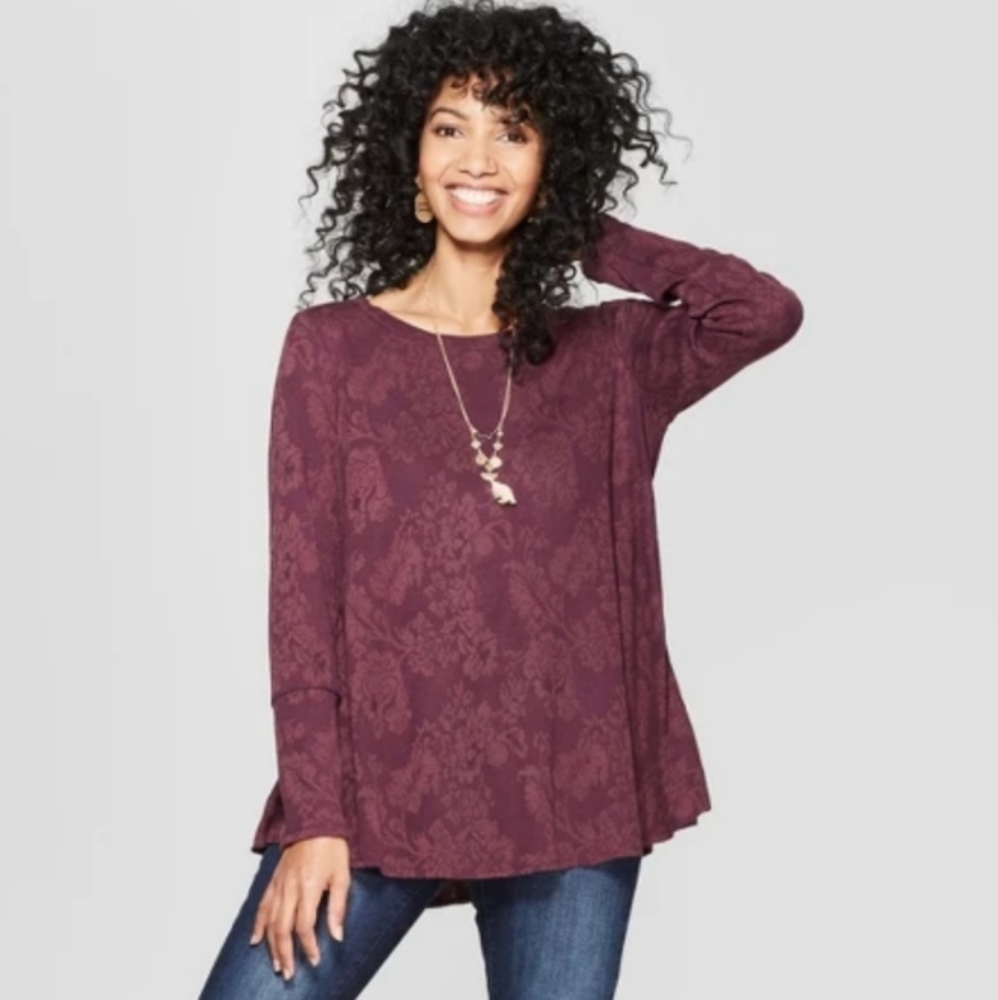 Knox Rose Lace-up Back Blouse, Burgundy M, NWT